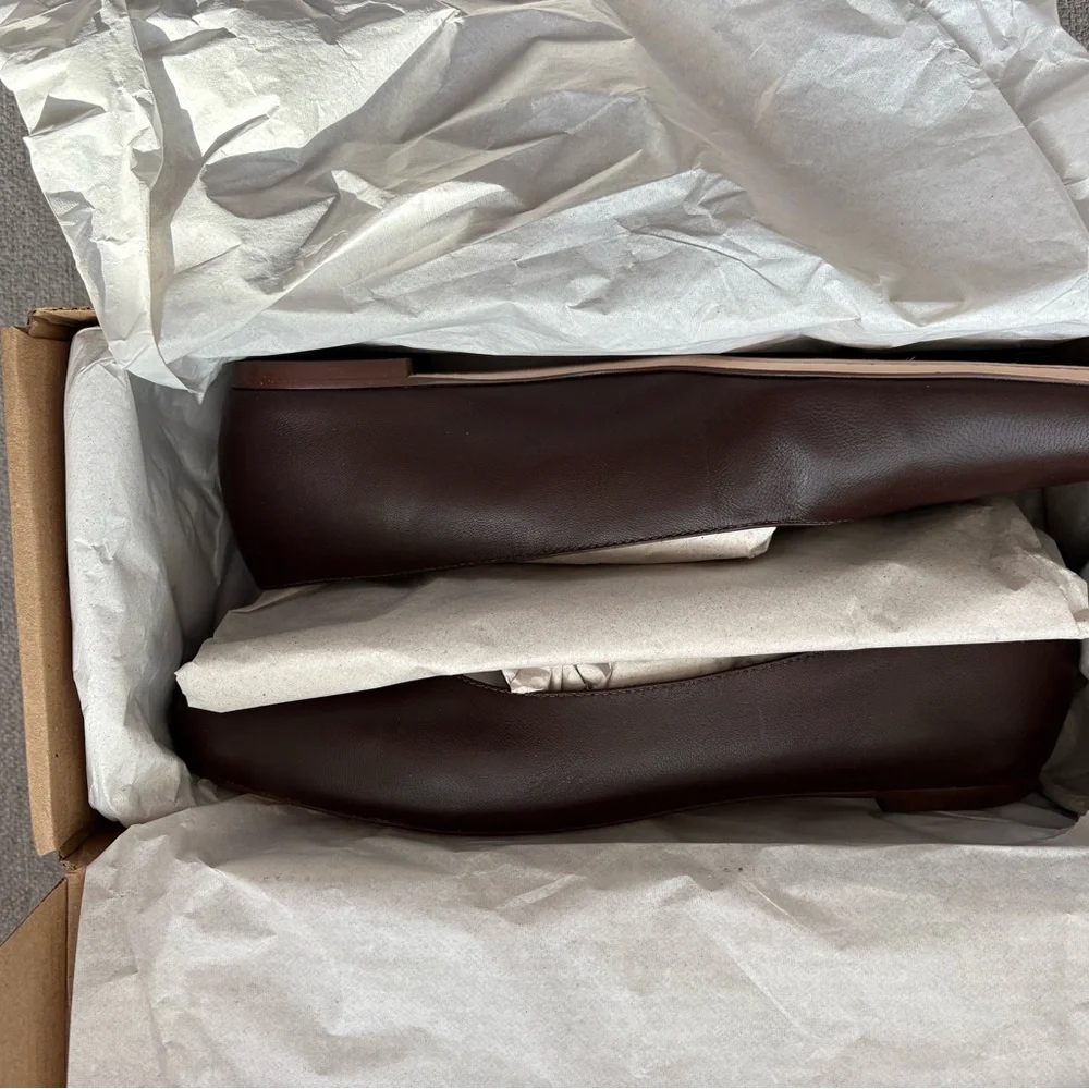 Reformation Brown Gathered-Toe Leather Ballet Flats - Picture 4 of 13